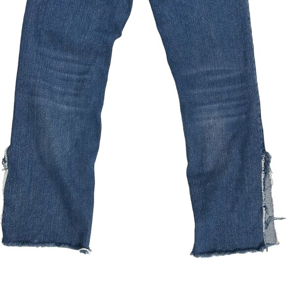 Zara Trafaluc Cropped Straight Leg Jeans Size 4 Denim Blue Pants Slit Distressed - Picture 6 of 13